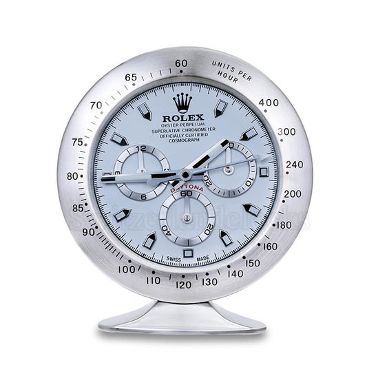 Daytona Table Clock - Sliver White Dial