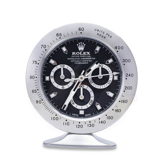 Daytona Table Clock - Sliver Black Dial